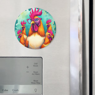 Grappige Hipster Haan Retro Pop Art Illustratie Magneet