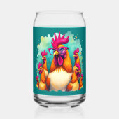 Grappige Hipster Haan Retro Pop Art Illustration Blikvorm Glas (Voorkant)