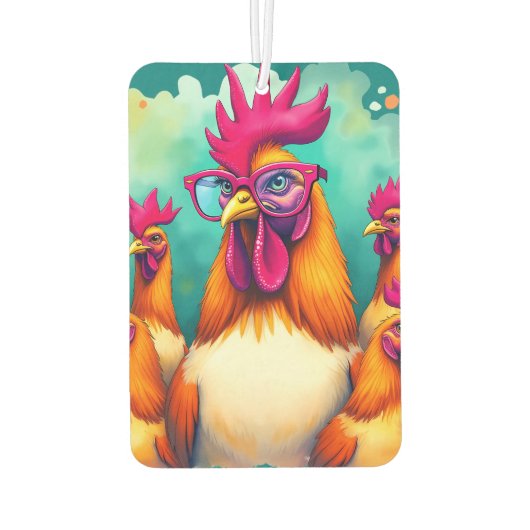 Grappige Hipster Haan Retro Pop Art Illustration Luchtverfrisser (Achterkant)