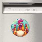 Grappige Hipster Haan Retro Pop Art Illustration Magneet (Insitu (Vaatwasser))