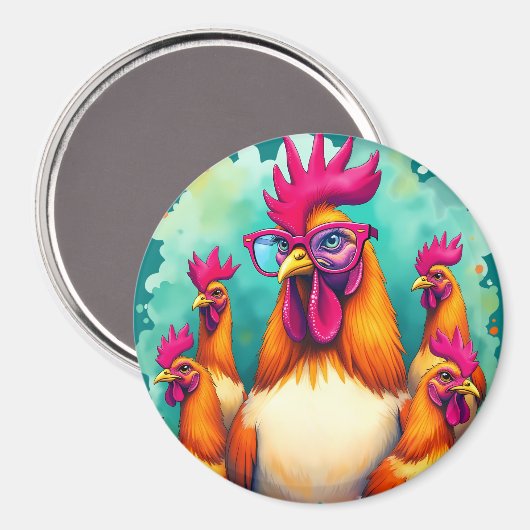 Grappige Hipster Haan Retro Pop Art Illustration Magneet (Voorkant / Achterkant)