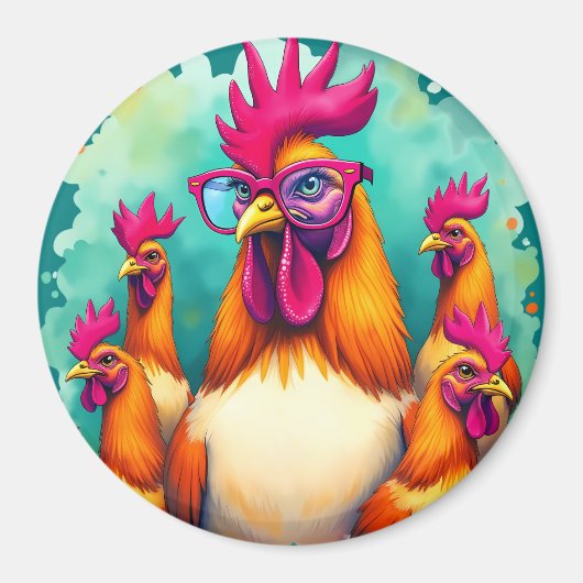 Grappige Hipster Haan Retro Pop Art Illustration Magneet (Voorkant)