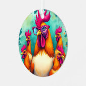 Grappige Hipster Haan Retro Pop Art Illustration Metalen Ornament (Voorkant links)