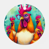 Grappige Hipster Haan Retro Pop Art Illustration Metalen Ornament (Achterkant)