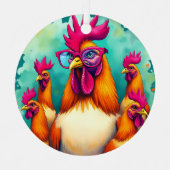 Grappige Hipster Haan Retro Pop Art Illustration Metalen Ornament (Voorkant)