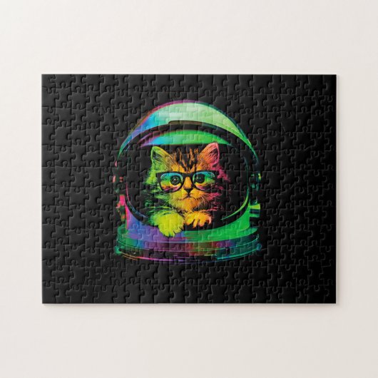 grappige hipster kat astronaut legpuzzel (Horizontaal)