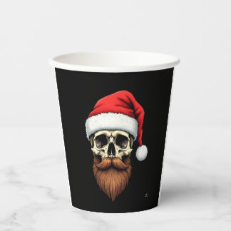 Grappige Hipster Kerstman Schedel Gezicht Met Hoed Papieren Bekers
