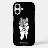 Grappige Hipsterwolf met Zwart Tuxedo Persoonlijk Case-Mate iPhone Case (Achterkant)