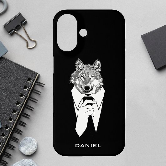 Grappige Hipsterwolf met Zwart Tuxedo Persoonlijk Case-Mate iPhone Case