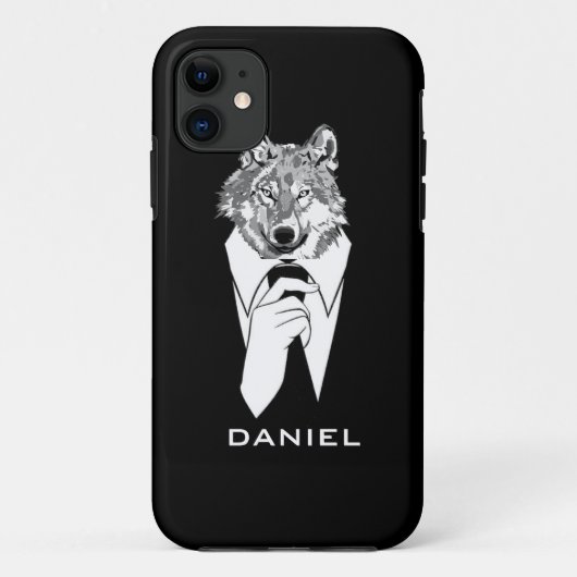 Grappige Hipsterwolf met Zwart Tuxedo Persoonlijk Case-Mate iPhone Case (Achterkant)