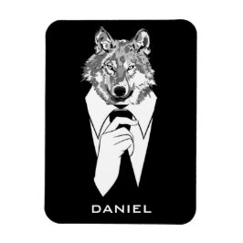 Grappige Hipsterwolf met Zwart Tuxedo Persoonlijk Magneet