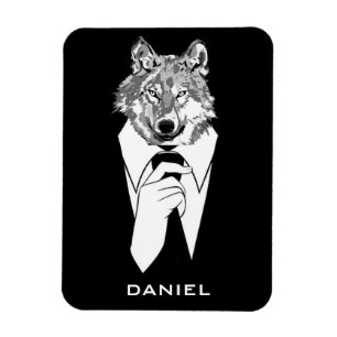 Grappige Hipsterwolf met Zwart Tuxedo Persoonlijk Magneet