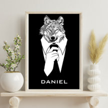 Grappige Hipsterwolf met Zwart Tuxedo Persoonlijk