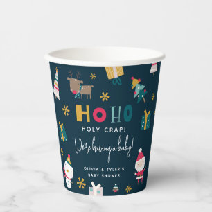 Grappige 'Ho Ho Heilige Koe' Kerst Baby Shower Papieren Bekers