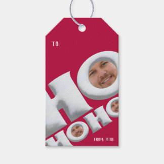 Grappige “HO HO HO”-kerstcadeautag met jouw foto Cadeaulabel