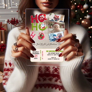 Grappige HO HO HO Retro Kerstfeest Familie Foto's Acryl Uitnodigingen