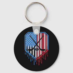 Grappige Hockey Drip Jongens Ijs Patriottisch Amer Sleutelhanger