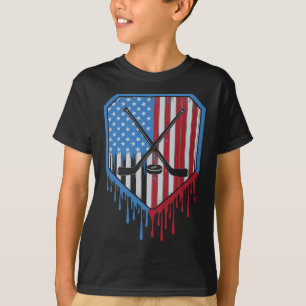 Grappige Hockey Drip Jongens Ijs Patriottisch Amer T-shirt
