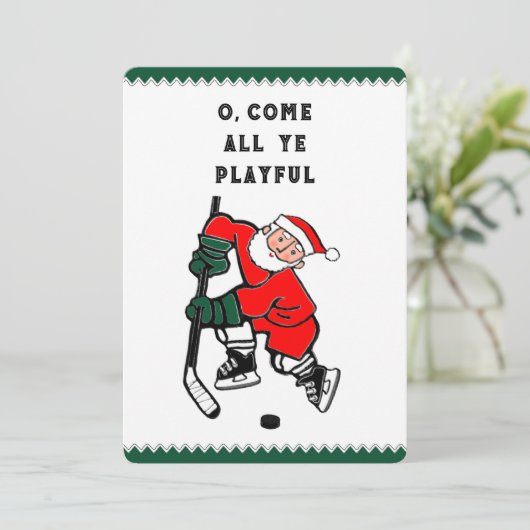 Grappige Hockey Kerstmis Feestdagenkaart (Staand voorkant)