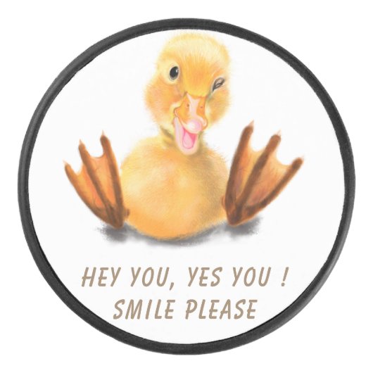 Grappige Hockey Puck met Happy Yellow Duck - Smile (Voorkant)
