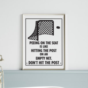 Grappige Hockey Thema Badkamer Piesen op de Bril Poster