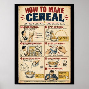 Grappige 'Hoe maak je ontbijtgranen' Keuken Poster