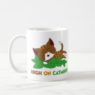Grappige Hoge Op Nepeta Katmint Cartoon Kat Kunst Koffiemok