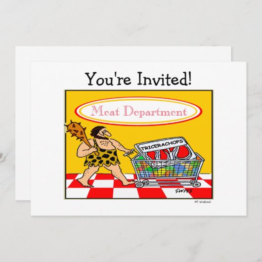 Grappige Holbewoner Cartoon BBQ Vleesliefhebber Pi Kaart (Voorkant / Achterkant)