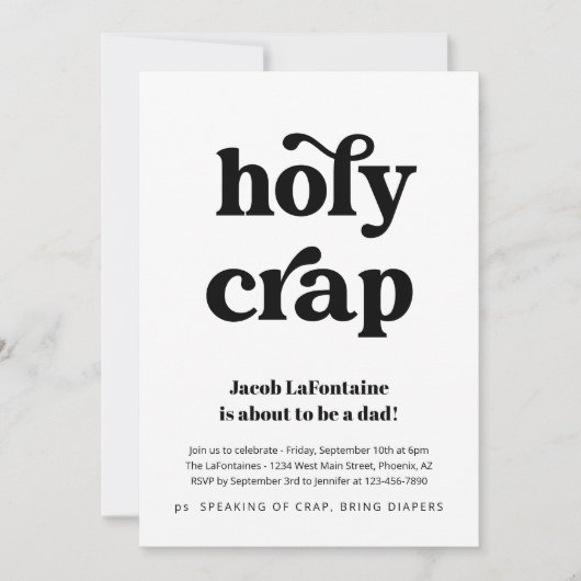 Grappige Holy Crap Daddy Diaper Party Uitnodiging (Voorkant)