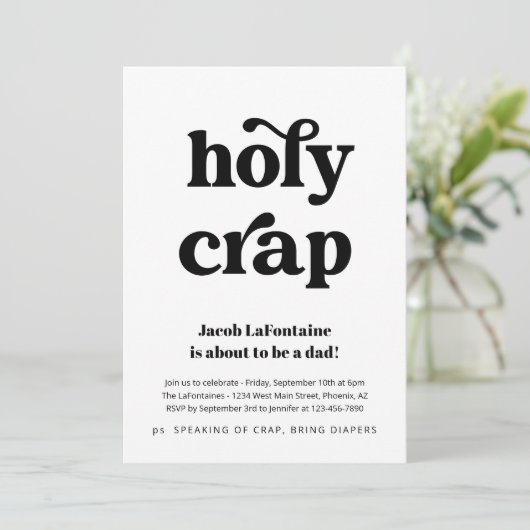 Grappige Holy Crap Daddy Diaper Party Uitnodiging (Staand voorkant)