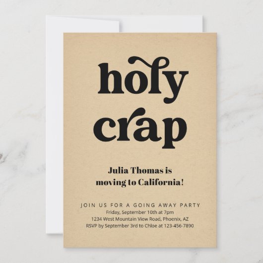 Grappige Holy Crap Going Away Party Uitnodiging (Voorkant)