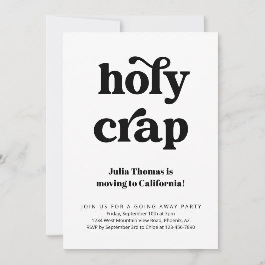 Grappige Holy Crap Going Away Party Uitnodiging (Voorkant)