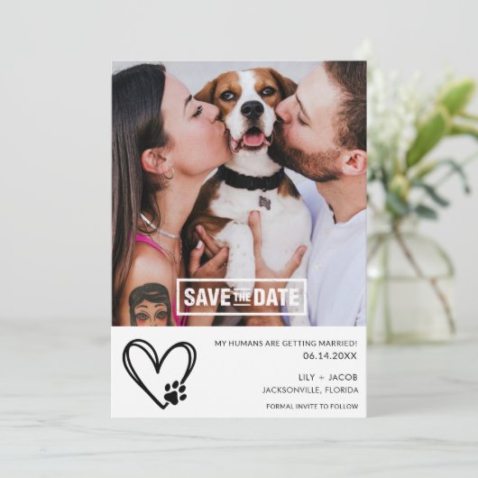 Grappige Hond 2 Foto Bruiloft  Save The Date (Staand voorkant)
