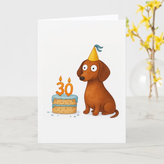 Grappige Hond 30e Verjaardagskaart Kaart (Gele Bloem)