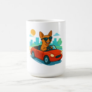Grappige Hond Bestuurt Rode Auto Cartoon Mok