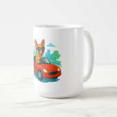 Grappige Hond Bestuurt Rode Auto Cartoon Mok (Voorkant rechts)