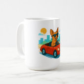 Grappige Hond Bestuurt Rode Auto Cartoon Mok (Voorkant links)