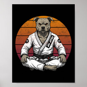 Grappige  hond Braziliaan Jiu Jitsu Retro Grappl Poster