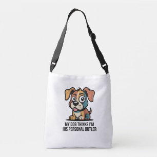Grappige hond Butler Cartoon citaat Crossbody Tas