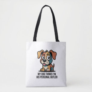 Grappige Hond Butler Cartoon Citaat Tote Bag
