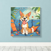 grappige hond canvas afdruk (Insitu (Houten vloer))