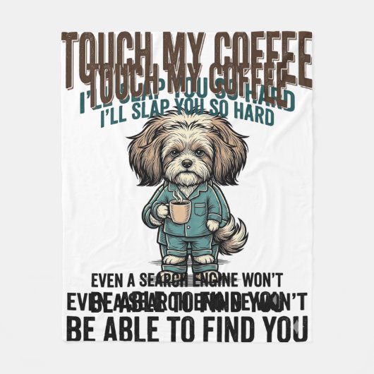 Grappige Hond Coffee Waarschuwing Vintage Gravure Fleece Deken (Voorkant)