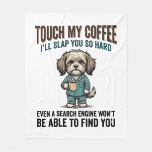 Grappige Hond Coffee Waarschuwing Vintage Gravure  Fleece Deken
