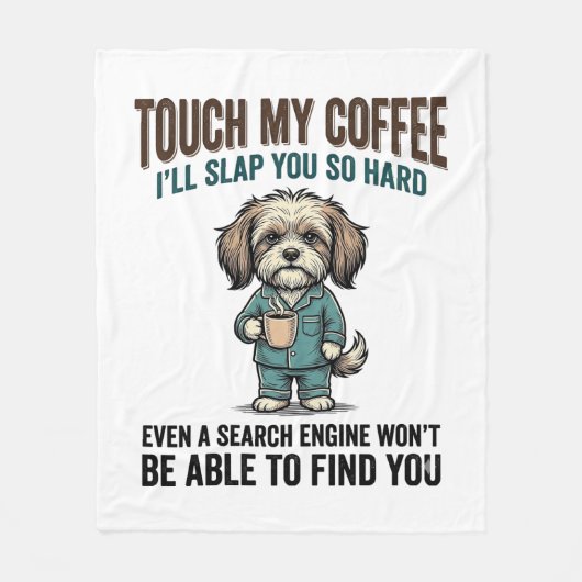 Grappige Hond Coffee Waarschuwing Vintage Gravure Fleece Deken (Voorkant)