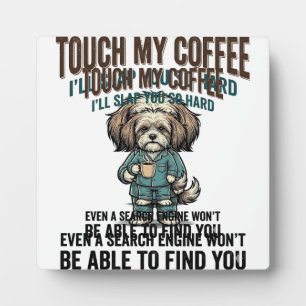 Grappige Hond Coffee Waarschuwing Vintage Gravure  Fotoplaat
