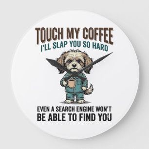 Grappige Hond Coffee Waarschuwing Vintage Gravure Grote Klok