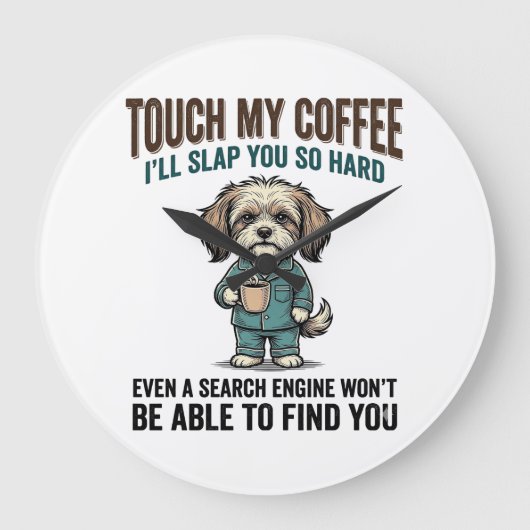 Grappige Hond Coffee Waarschuwing Vintage Gravure  Grote Klok (Voorkant)