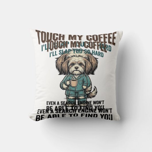 Grappige Hond Coffee Waarschuwing Vintage Gravure  Kussen (Voorkant)