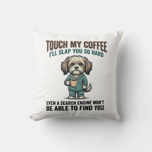 Grappige Hond Coffee Waarschuwing Vintage Gravure  Kussen