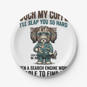 Grappige Hond Coffee Waarschuwing Vintage Gravure Papieren Bordje